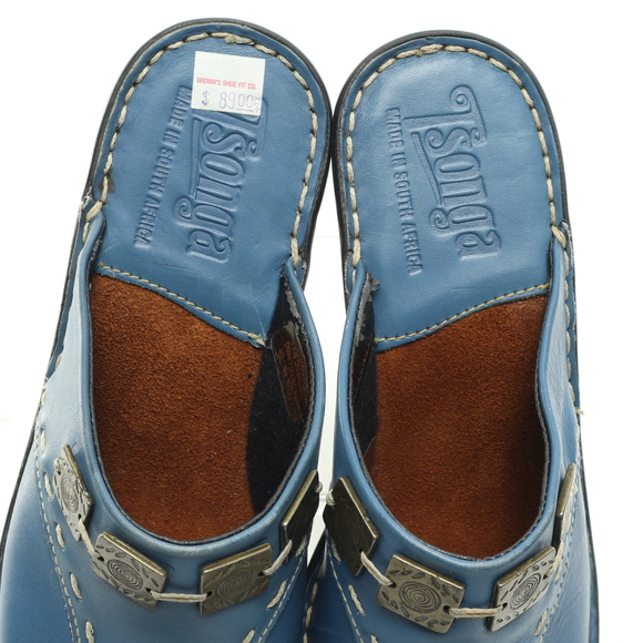 NWT Tsonga Leather Slip-In Square Toe Mules & Clogs Women 6 Shoe Blue/Black - Picture 13 of 16